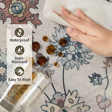 5x7 Floral Boho Area Rug Soft, Washable, Non-Slip Carpet