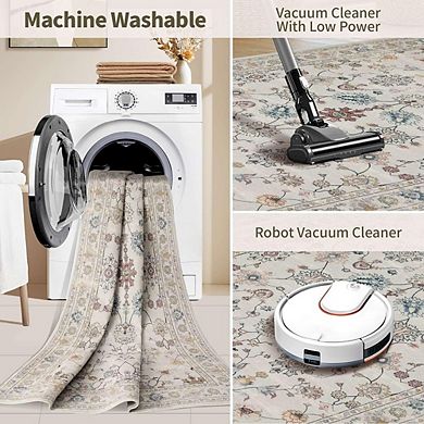 5x7 Floral Boho Area Rug Soft, Washable, Non-Slip Carpet