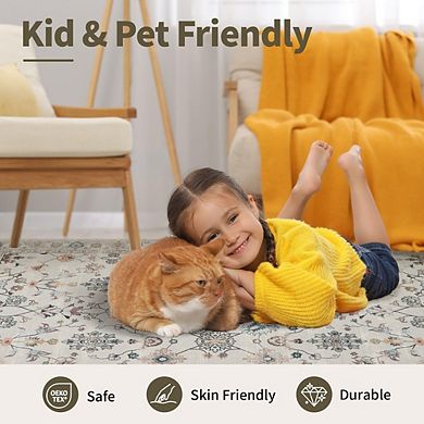 5x7 Floral Boho Area Rug Soft, Washable, Non-Slip Carpet