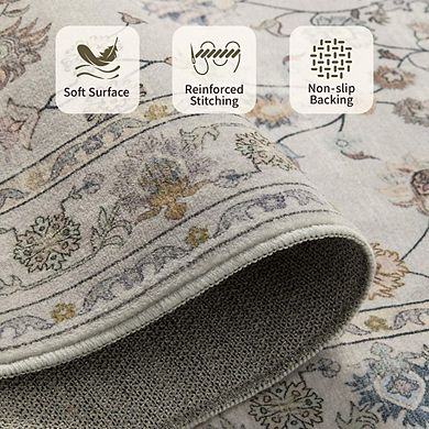 5x7 Floral Boho Area Rug Soft, Washable, Non-Slip Carpet