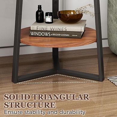 Great Ambitions Round 2-Tier Farmhouse End Table with Storage, Brown Wood Top & Black Metal Frame