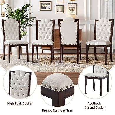 Merax Upholstered Dining Chairs Set of 4, High Back Diamond Button Tufted Kitchen Chairs