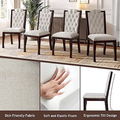 Merax Upholstered Dining Chairs Set of 4, High Back Diamond Button Tufted Kitchen Chairs