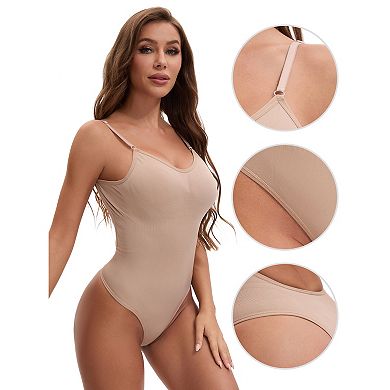 3 Packs Women's Slim Fit Bodysuit Spaghetti Strap Open Backless TummyControl Thong Leotard Shapewear