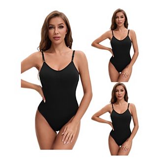 3 Packs Women's Slim Fit Bodysuit Spaghetti Strap Open Backless TummyControl Thong Leotard Shapewear