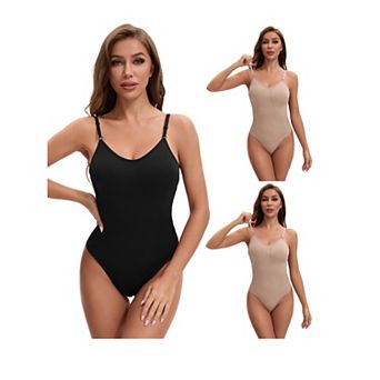 3 Packs Women's Slim Fit Bodysuit Spaghetti Strap Open Backless TummyControl Thong Leotard Shapewear