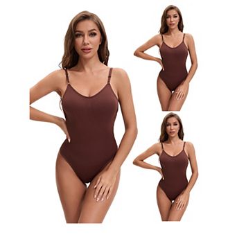 3 Packs Women's Slim Fit Bodysuit Spaghetti Strap Open Backless TummyControl Thong Leotard Shapewear