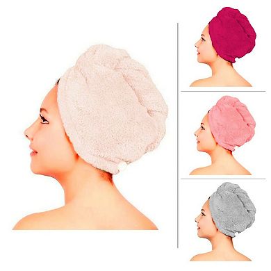 Women's Twist Hair Towel Wrap With Button, 2 Pack Set, Super Absorbent, Quick Dry