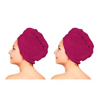 Women's Twist Hair Towel Wrap With Button, 2 Pack Set, Super Absorbent, Quick Dry