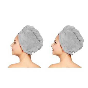 Women's Twist Hair Towel Wrap With Button, 2 Pack Set, Super Absorbent, Quick Dry