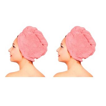 Women's Twist Hair Towel Wrap With Button, 2 Pack Set, Super Absorbent, Quick Dry