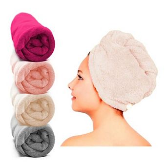 Women's Twist Hair 4 Pack Set Towel Wrap With Button, Super Absorbent, Quick Dry