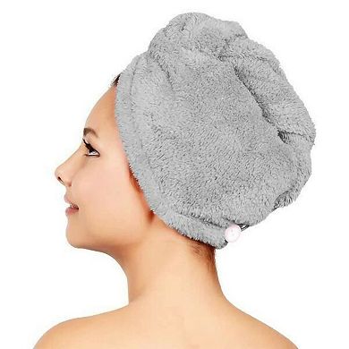 Women's Twist Hair 4 Pack Set Towel Wrap With Button, Super Absorbent, Quick Dry