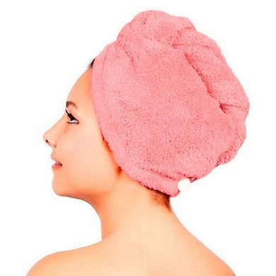 Women's Twist Hair 4 Pack Set Towel Wrap With Button, Super Absorbent, Quick Dry