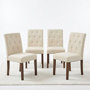 Set of 4 Gray Linen Upholstered Dining Chairs