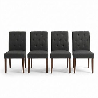 Set of 4 Gray Linen Upholstered Dining Chairs