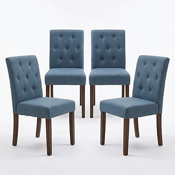 Set of 4 Gray Linen Upholstered Dining Chairs