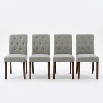 Set of 4 Gray Linen Upholstered Dining Chairs