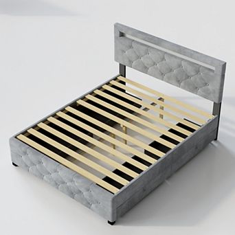 Lufeitya Queen Size Upholstered Platform Storage Bed Frame with 4 Drawers & LED Headboard Light