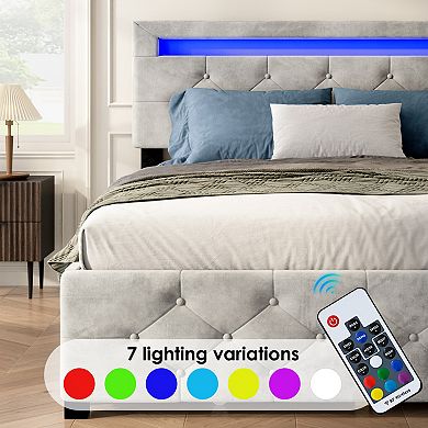 Lufeitya Queen Size Upholstered Platform Storage Bed Frame with 4 Drawers & LED Headboard Light