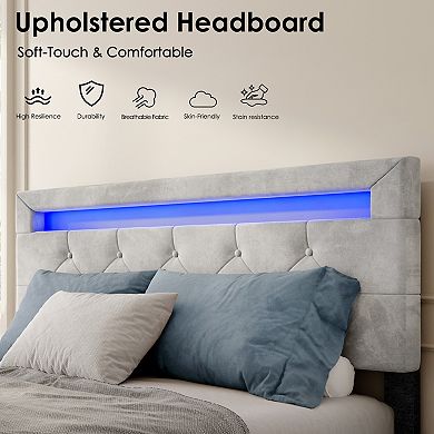 Lufeitya Queen Size Upholstered Platform Storage Bed Frame with 4 Drawers & LED Headboard Light