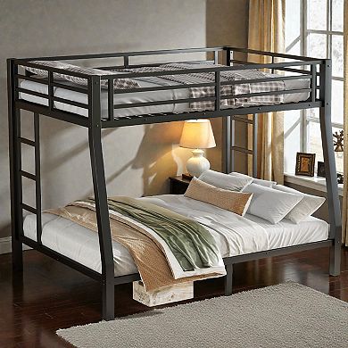 Lufeiya Full XL Over Queen Metal Bunk Bed Frame with Ladders, Heavy Duty Space-Saving Bunk Bed