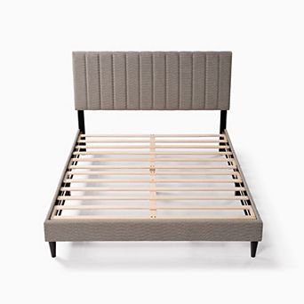 Lufeiya Queen Upholstered Platform Bed Frame with Tufted Channel Headboard,No Box Spring Required