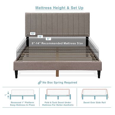 Lufeiya Queen Upholstered Platform Bed Frame with Tufted Channel Headboard,No Box Spring Required