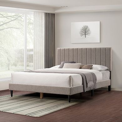 Lufeiya Queen Upholstered Platform Bed Frame with Tufted Channel Headboard,No Box Spring Required
