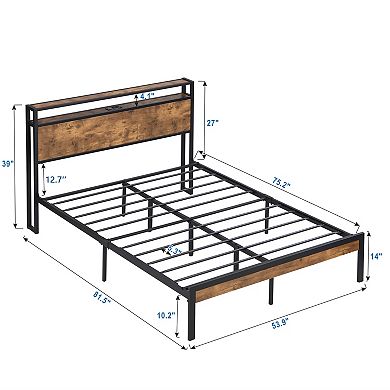Lufeiya Full Size Platform Bed Frame with Wood Headboard, Metal Slats Support ,USB Liner