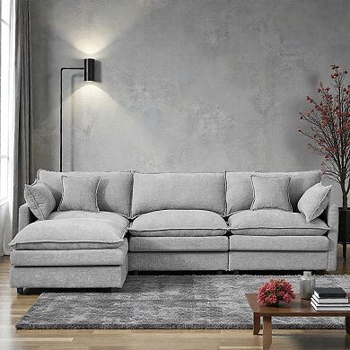 Lufeiya 102 Inch Modular Sectional Sofa with Movable Ottoman, L-Shaped Chenille Couch, Memory Foam
