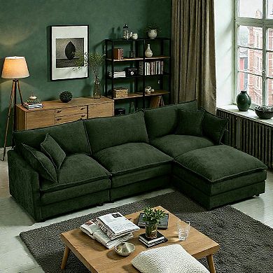 Lufeiya 102 Inch Modular Sectional Sofa with Movable Ottoman, L-Shaped Chenille Couch, Memory Foam