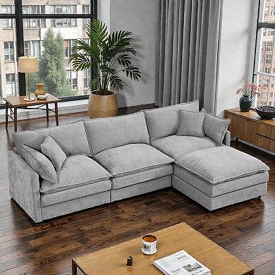 Lufeiya 102 Inch Modular Sectional Sofa with Movable Ottoman, L-Shaped Chenille Couch, Memory Foam