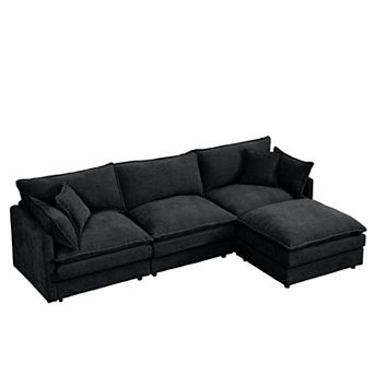 Lufeiya 102 Inch Modular Sectional Sofa with Movable Ottoman, L-Shaped Chenille Couch, Memory Foam