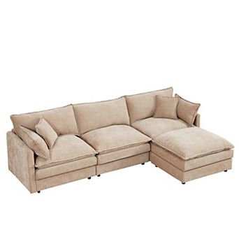 Lufeiya 102 Inch Modular Sectional Sofa with Movable Ottoman, L-Shaped Chenille Couch, Memory Foam