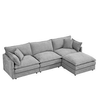 Lufeiya 102 Inch Modular Sectional Sofa with Movable Ottoman, L-Shaped Chenille Couch, Memory Foam