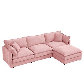 Lufeiya 102 Inch Modular Sectional Sofa with Movable Ottoman, L-Shaped Chenille Couch, Memory Foam