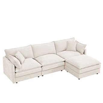 Lufeiya 102 Inch Modular Sectional Sofa with Movable Ottoman, L-Shaped Chenille Couch, Memory Foam