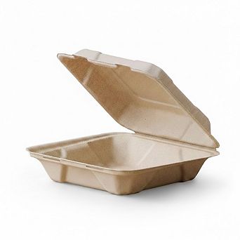 8x8" Compostable Clamshell Takeout Containers, 50-Pack, Eco-Friendly