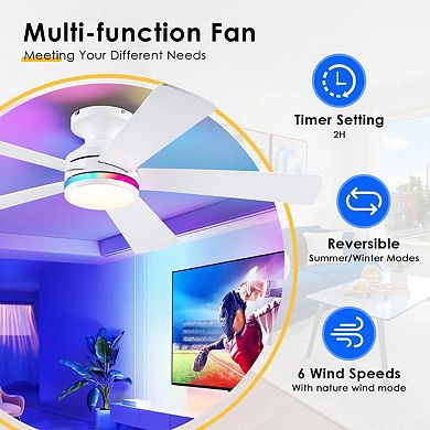46 Inch Flush Mount Ceiling Fan with Light Quiet DC Motor Remote App Indoor Outdoor