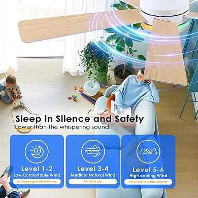 46 Inch Flush Mount Ceiling Fan with Light Quiet DC Motor Remote App Indoor Outdoor