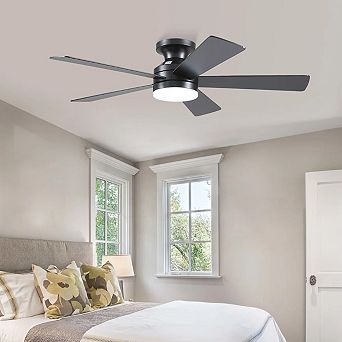 46 Inch Flush Mount Ceiling Fan with Light Quiet DC Motor Remote App Indoor Outdoor