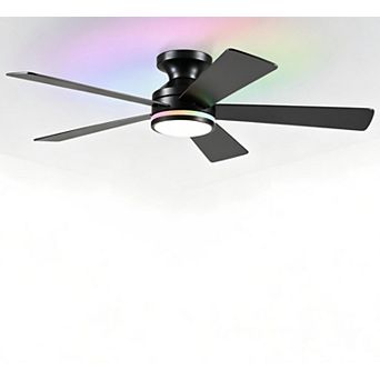 46 Inch Flush Mount Ceiling Fan with Light Quiet DC Motor Remote App Indoor Outdoor