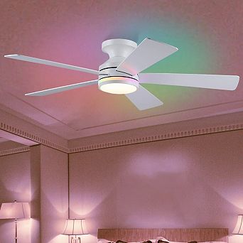 46 Inch Flush Mount Ceiling Fan with Light Quiet DC Motor Remote App Indoor Outdoor