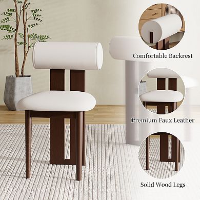 2PCS Modern Dining Chairs White PU Leather Upholstered Dining Room Chair