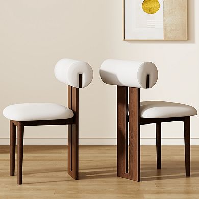 2PCS Modern Dining Chairs White PU Leather Upholstered Dining Room Chair
