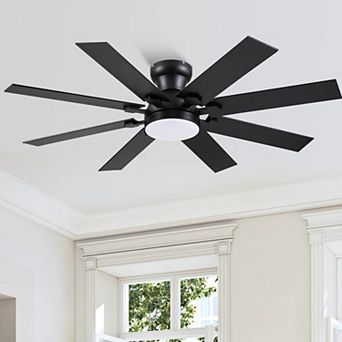 52 Inch Flush Mount Ceiling Fan with Light 8 Blade Quiet DC Motor Remote App Indoor Outdoor