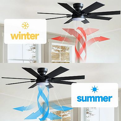 52 Inch Flush Mount Ceiling Fan with Light 8 Blade Quiet DC Motor Remote App Indoor Outdoor