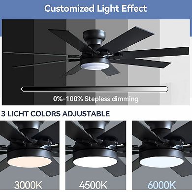 52 Inch Flush Mount Ceiling Fan with Light 8 Blade Quiet DC Motor Remote App Indoor Outdoor