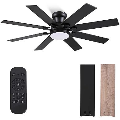 52 Inch Flush Mount Ceiling Fan with Light 8 Blade Quiet DC Motor Remote App Indoor Outdoor